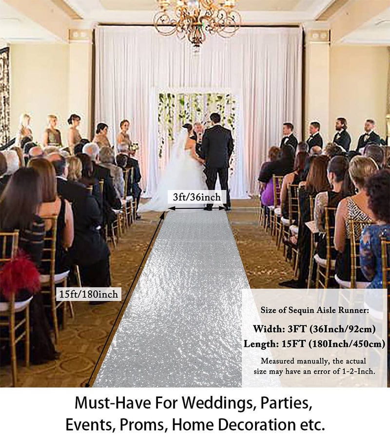 ShiDianYi Wedding Carpet Aisle Runner Silver 15FTX3FT Sequin-Aisle-Runner Bridal Walkway Glitter Rug Hallway Aisle Runners for Weddings Indoor Outdoor Floor Runner for Party - Image 4